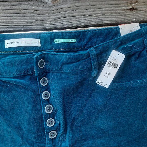 Anthropologie Pilcro High-Rise Button-Fly Blue Skinny Corduroy Pants NWT - Picture 5 of 8